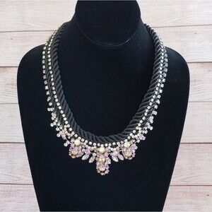 Banana Republic Debutante Satin Rope & Crystal Necklace Black Elegant Evening